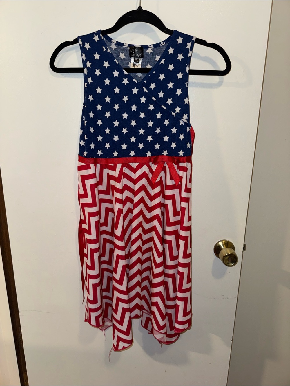 Pink & Violet Girls Sleeveless Dress Patriotic Stars & Stripes American Large